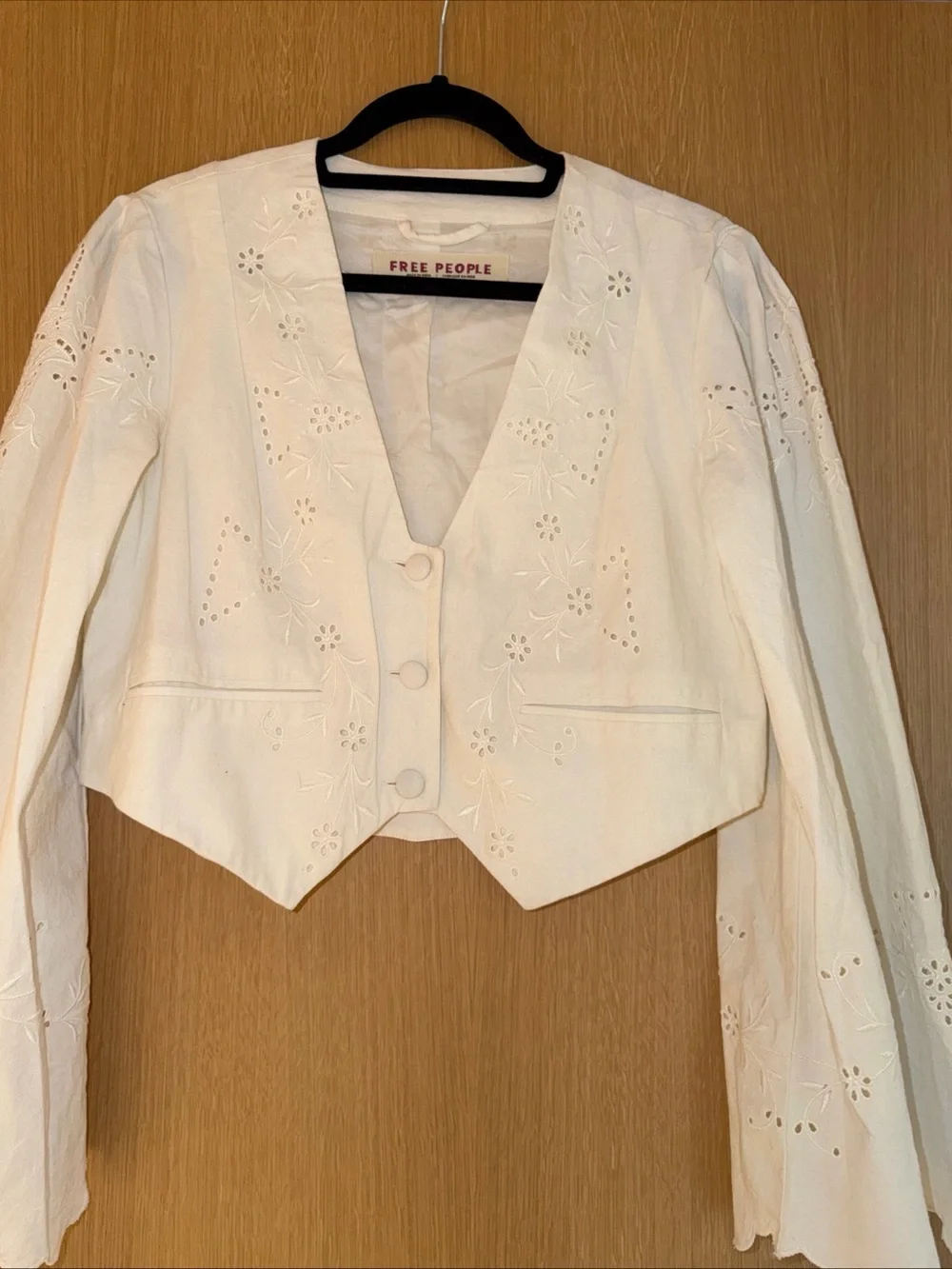 Free People Wild Daisy Floral Ivory Cropped Jacket Bohemian  Size S